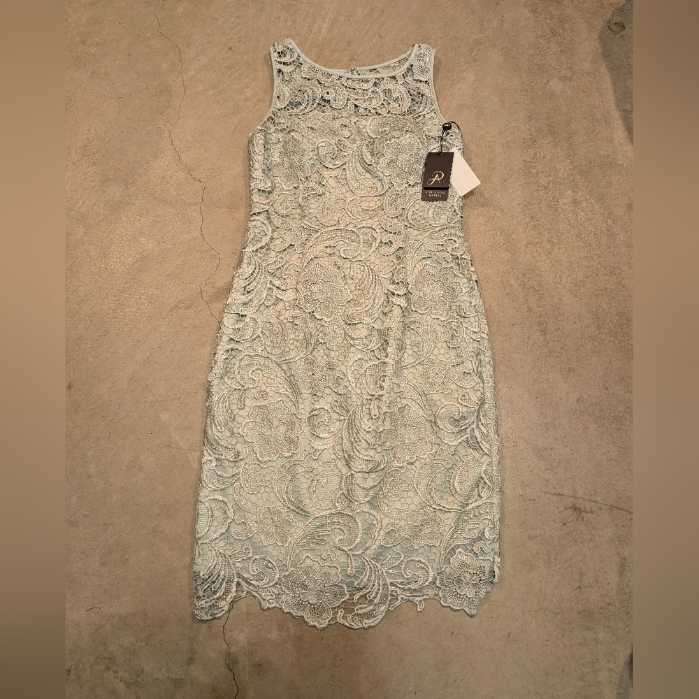 NWT Adrianna Papell Lace Dress Women's 2 Gray/Mint?